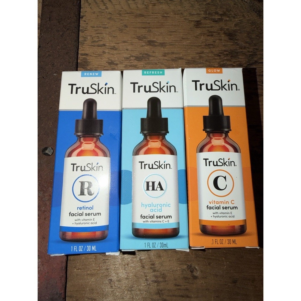 TruSkin Facial Serum Set Vitamin C + Hyaluronic Acid + Retinol 3pc Bundle 1oz ea